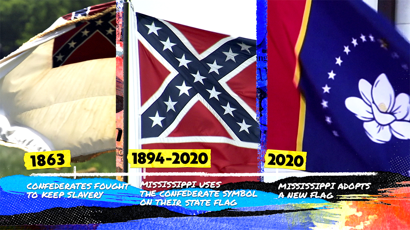 Vision Board of America thumbnail - a timeline shows the development of Mississippi's state flag following the Civil War.
