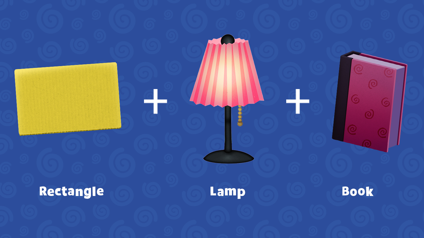 Photo of yellow rectangle, a lamp and a book