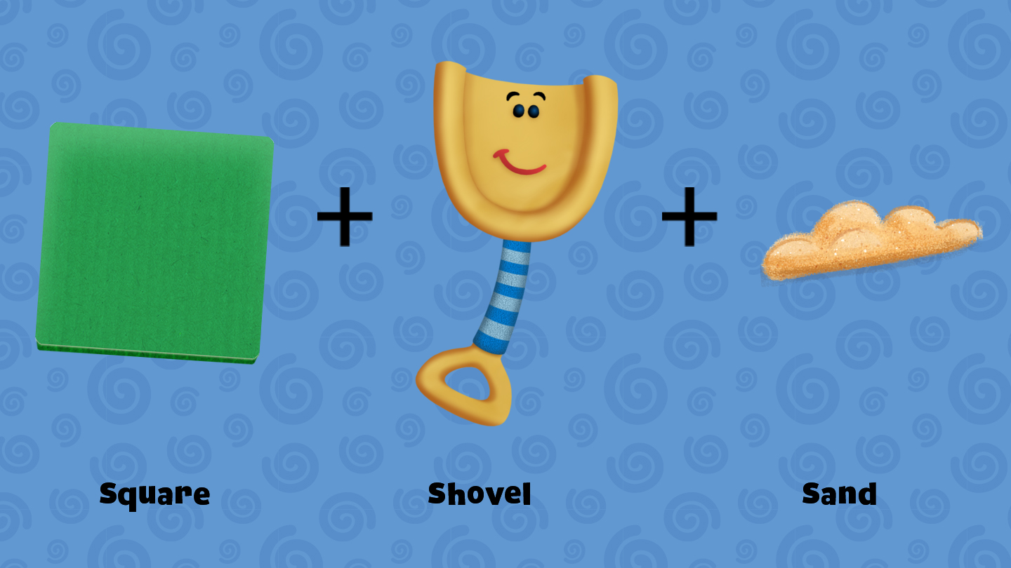 Photo of a green square, a shovel and sand.