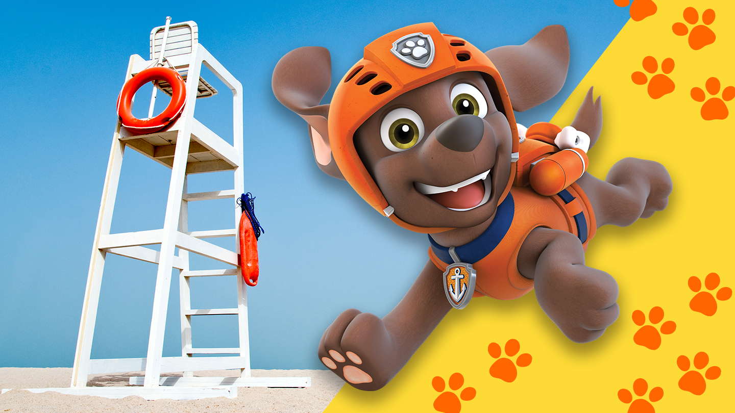 Zuma from PAW Patrol and lifeguard chair at beach image