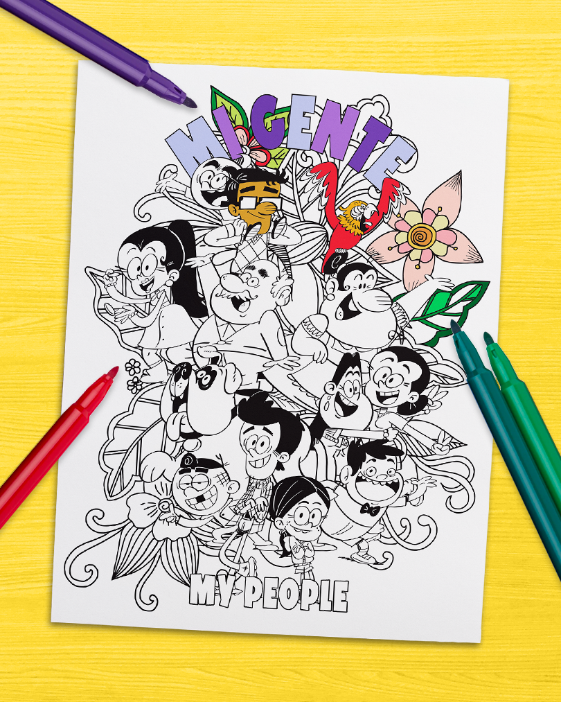 Mi Gente, My people coloring page PDF thumbnail with the Casagrande Family